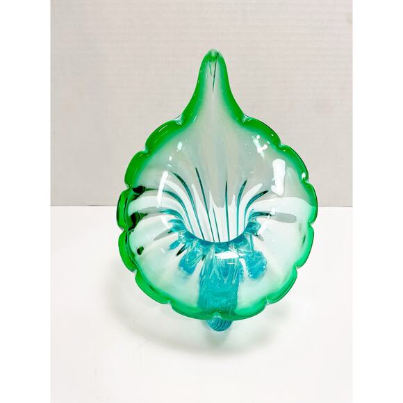 Murano Italian Blown Blue Green Turquoise Glass "Jack In The Pulpit" Vase - Picture 2 of 16
